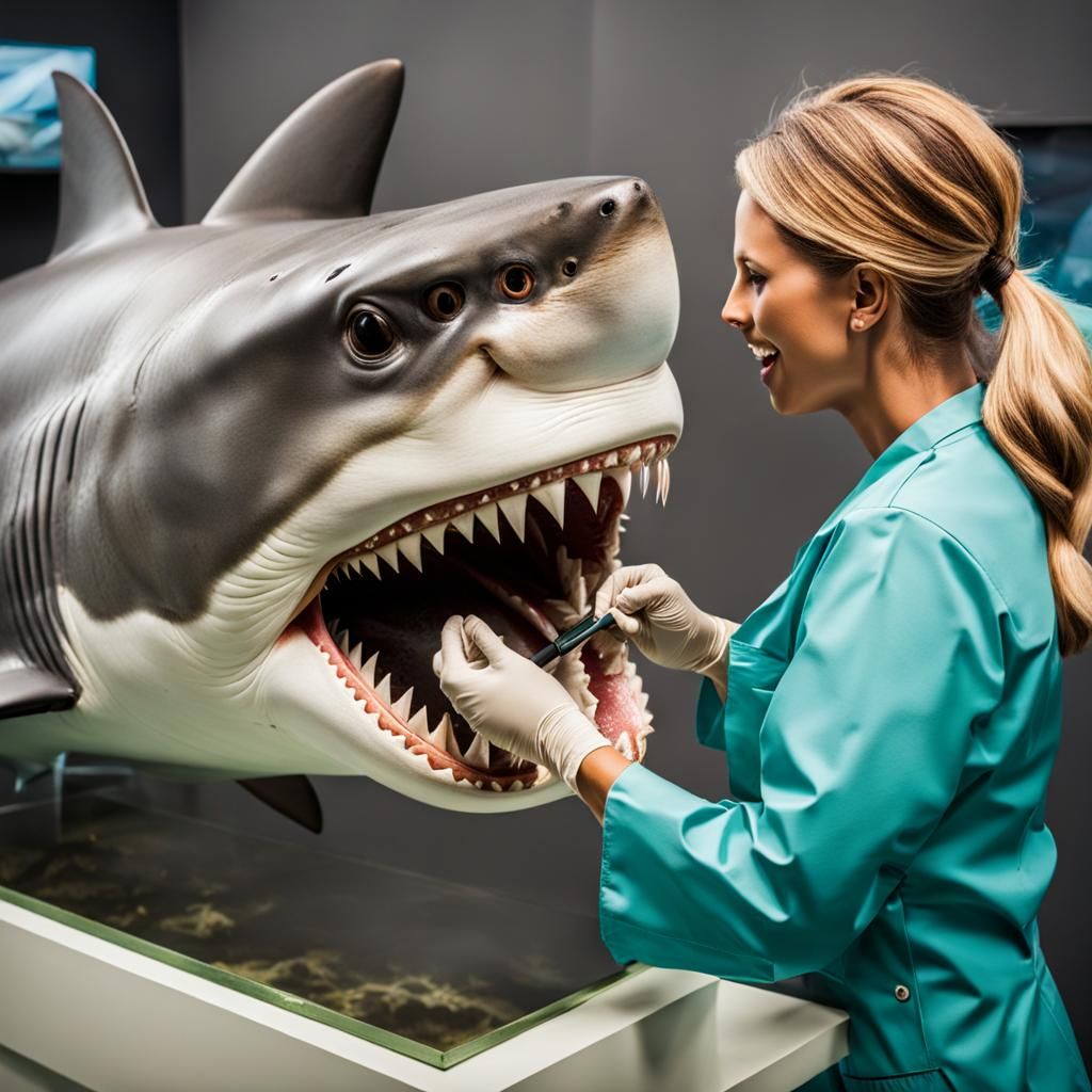 Dentist Cleans Shark Teeth in Museum