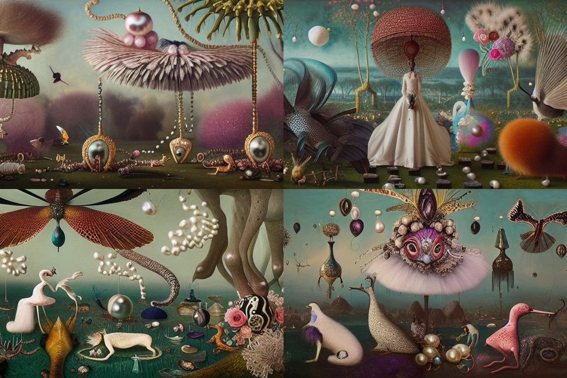 Pearl-Adorned Animal Wedding: A Surrealist Masterpiece