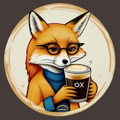 Fox with Glasses Drinking Coffee
