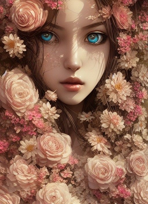 Girl in Flower Dress, Digital Illustration