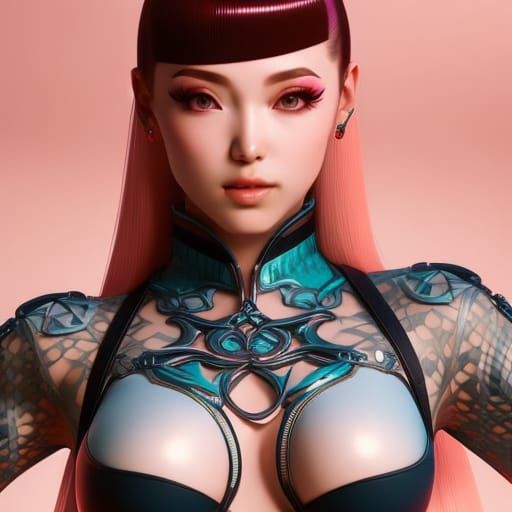 Colorful Tattooed Girl in Voluptuous Japanese Style