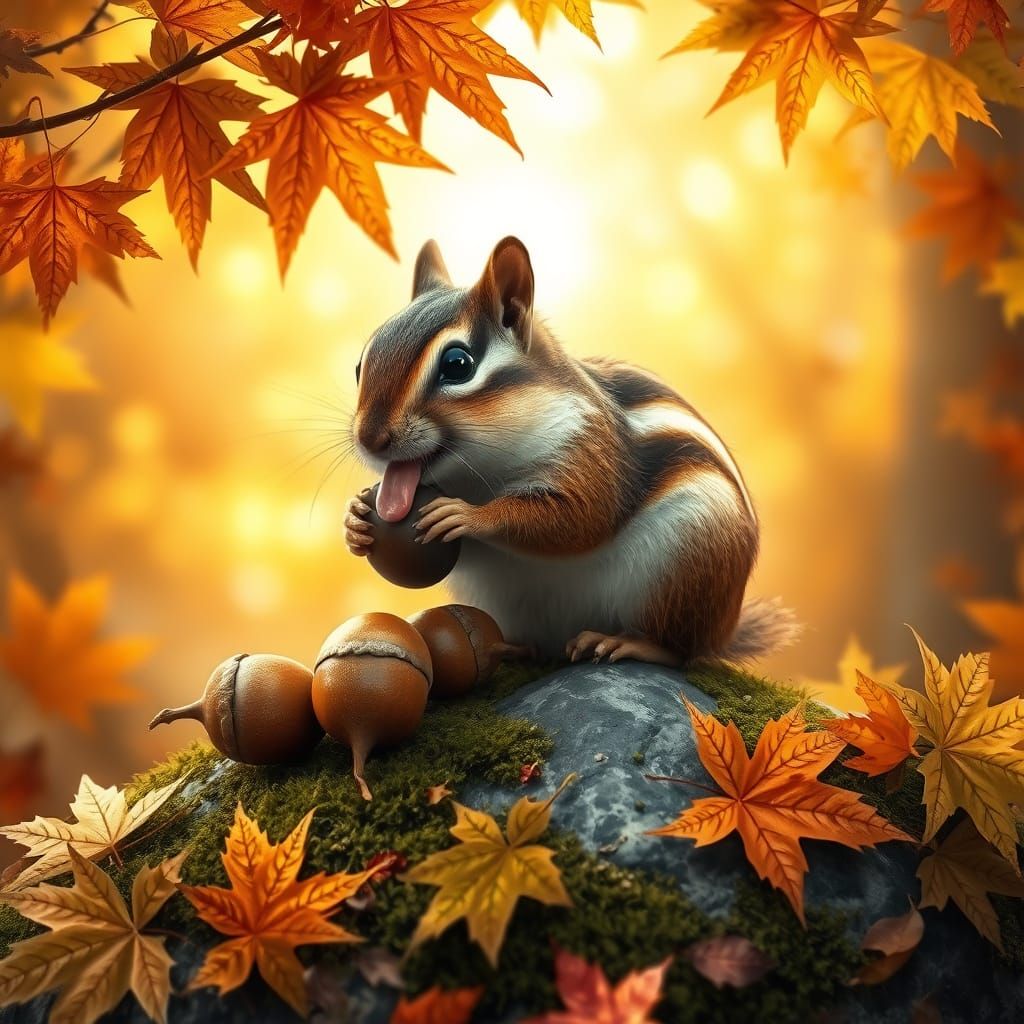 Cozy Autumn Woodland Scene with Chipmunk