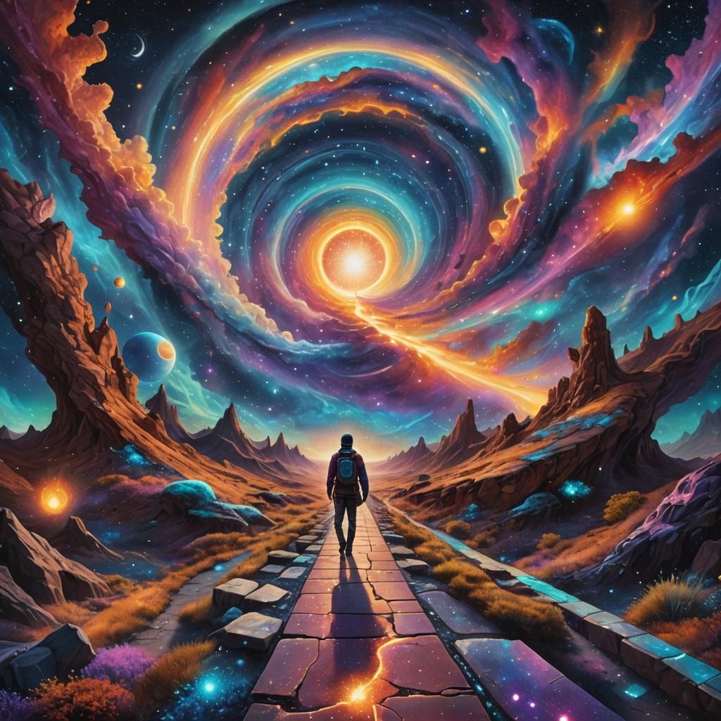Astral Dreamscape: Holographic Cosmic Illustration