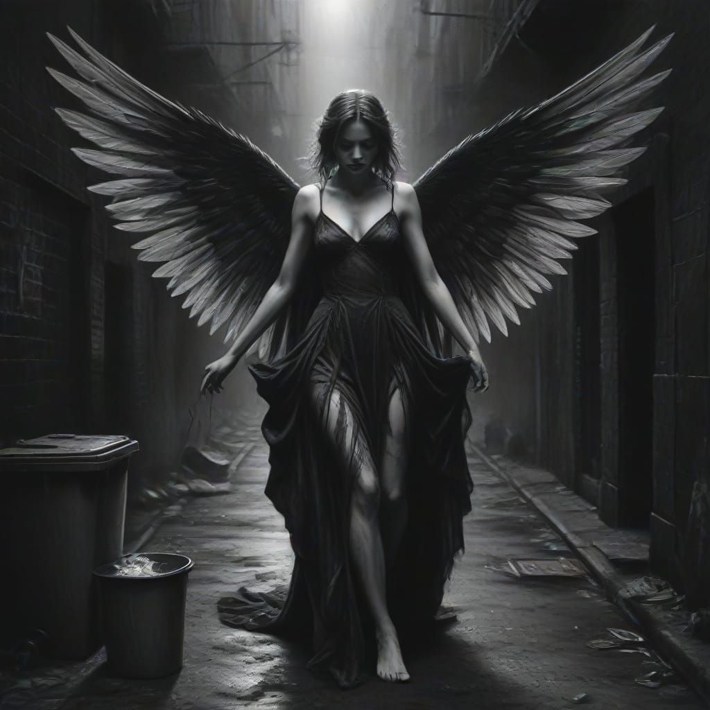 Gritty Fairy Scavenging: Hyperdetailed Charcoal Drawing