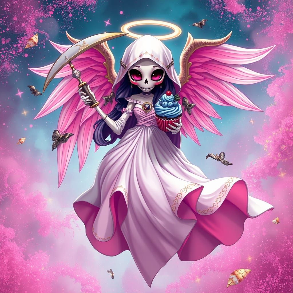 Kawaii Death Angel with Cupcakes in Dreamscape