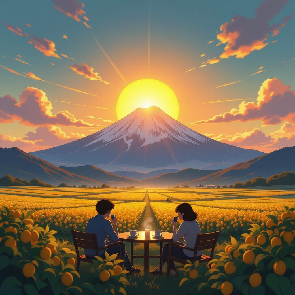Sunrise Over Lemon Fields Anime Illustration
