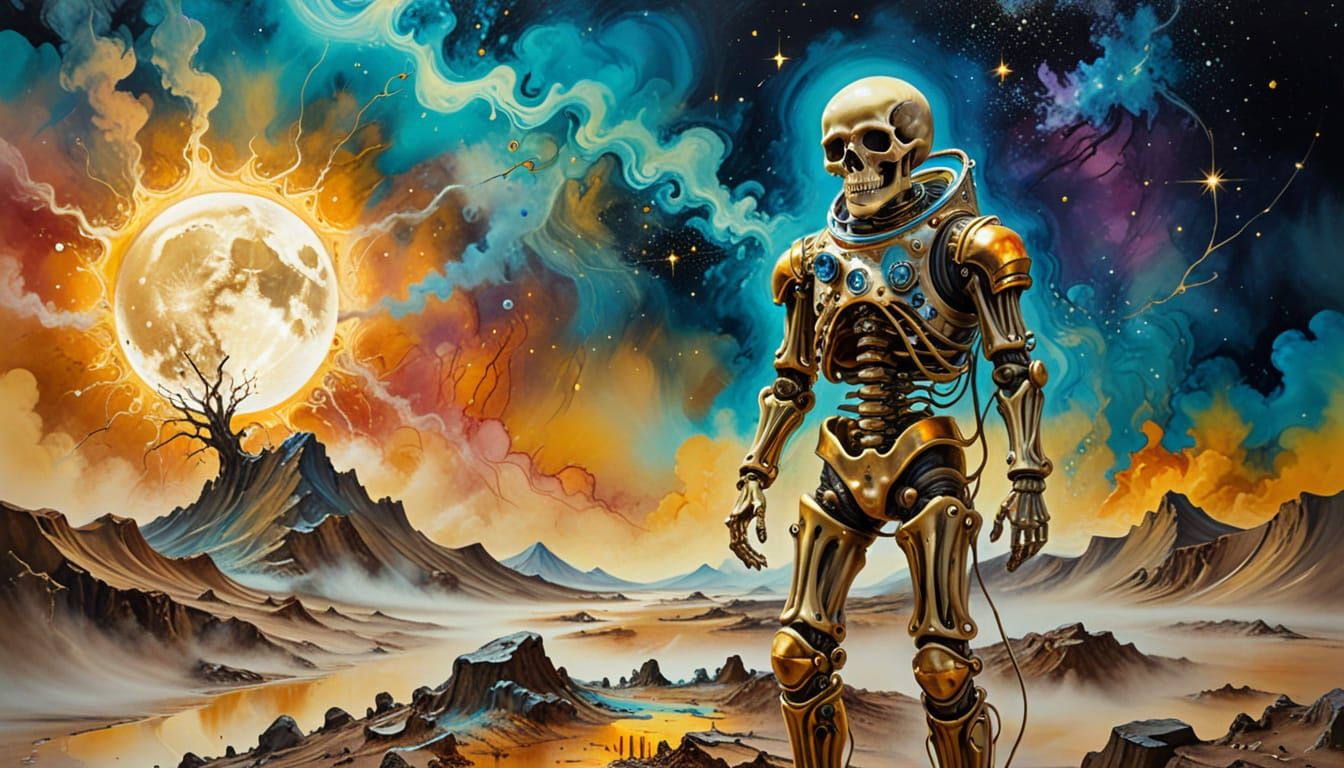 Skeleton in Spacesuit: Surrealist Lunar Masterpiece