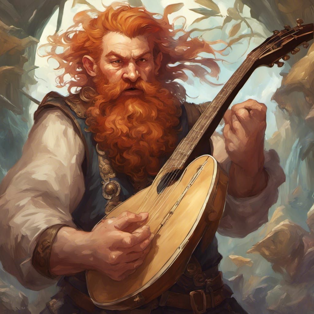 Angry Ginger Dwarf Bard in Fantasy Barfight