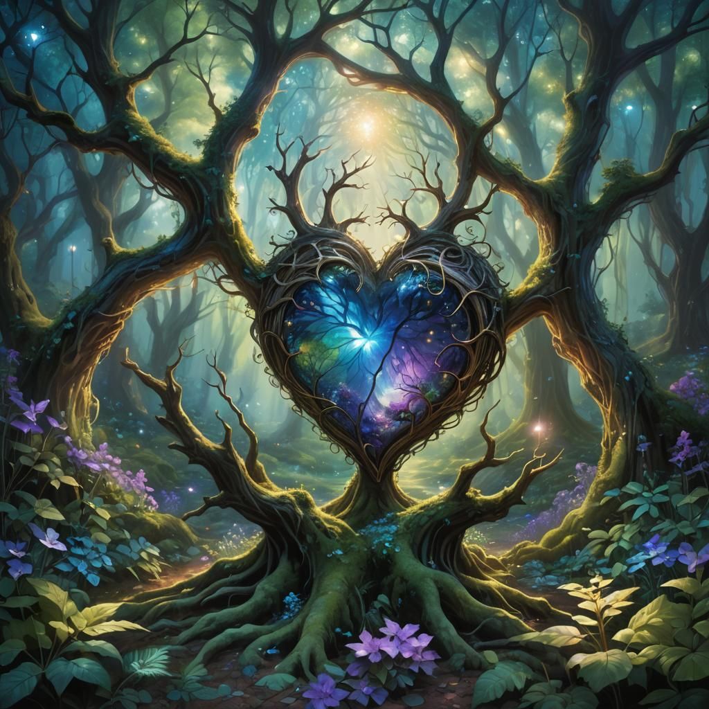 Enchanted Heart in Ancient Forest: 3D Anime Art