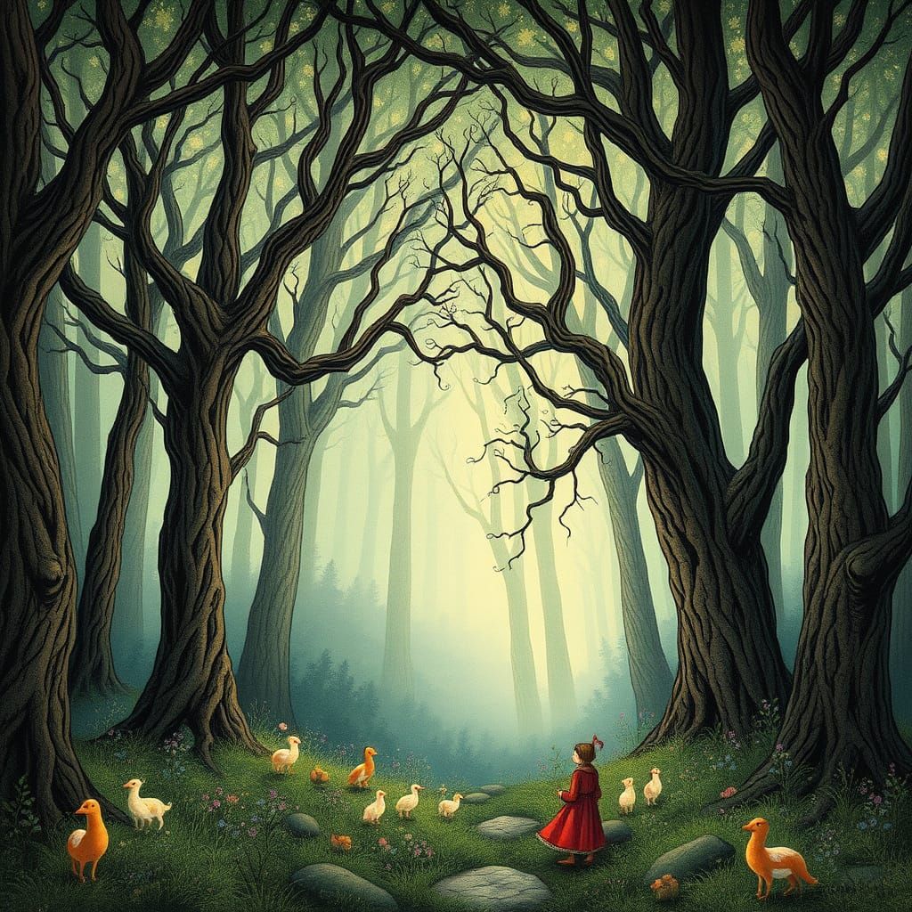Enchanted Forest Scene in Golden Age Illustration Style