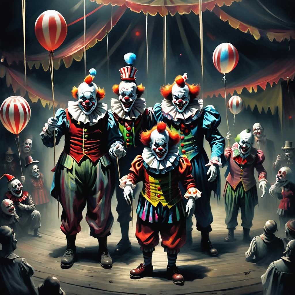 Sinister Ghostly Clowns in Haunted Circus