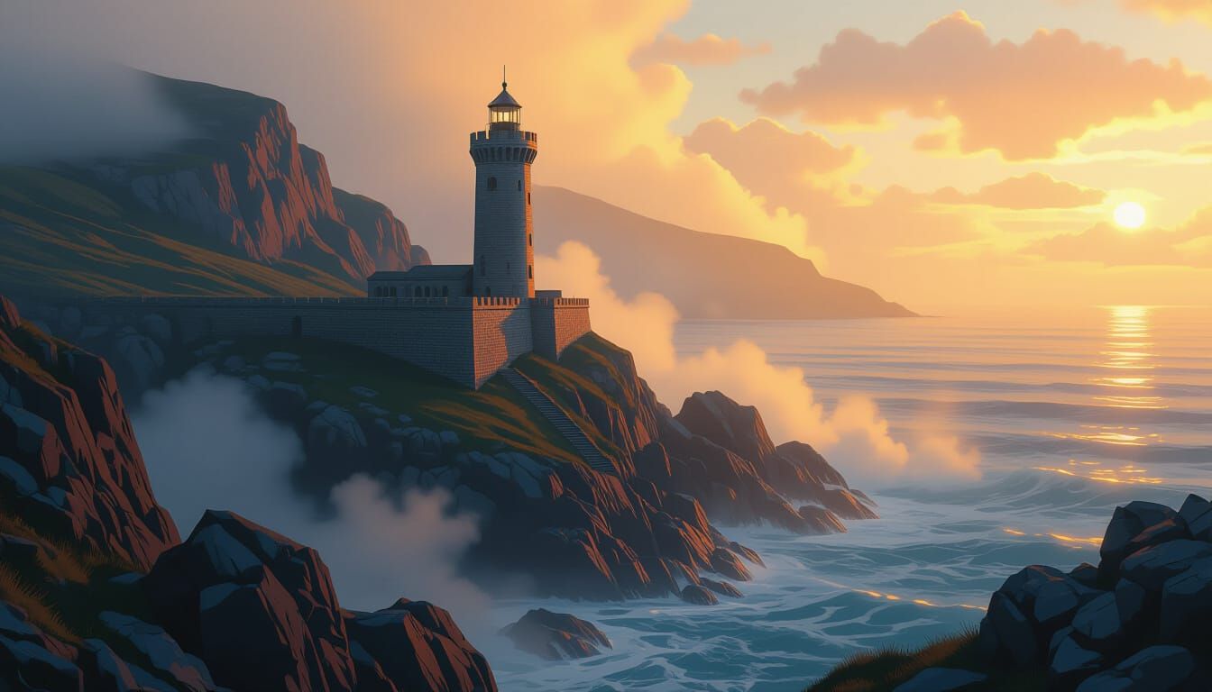 Mystical Roman Lighthouse on Rocky Coast