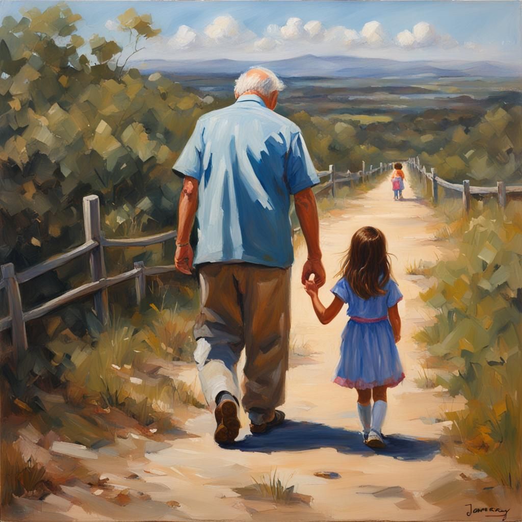 Grandfather and Granddaughter in Academic Realism Style