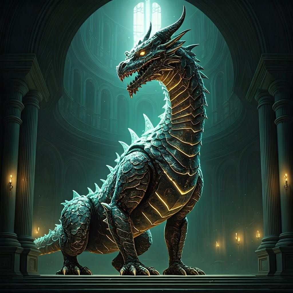 Majestic Metallic Golem Dragon in Classicism Style