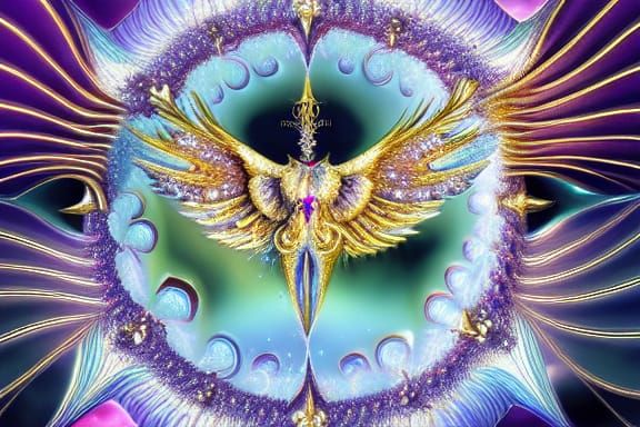 Gold Glitter Pegasus with Fractal Wings