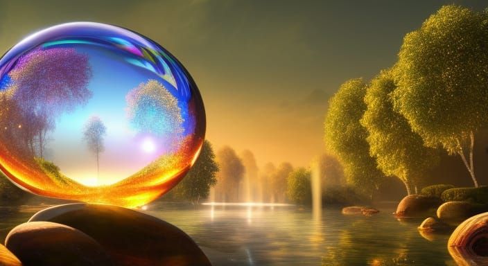 Reflective Soap Bubbles in Hobbiton, Hyperrealistic Art