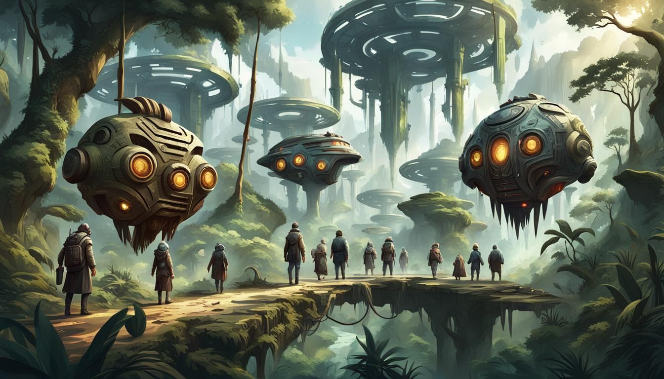 Futuristic Tribal Masks in Sci-Fi Jungle Concept Art