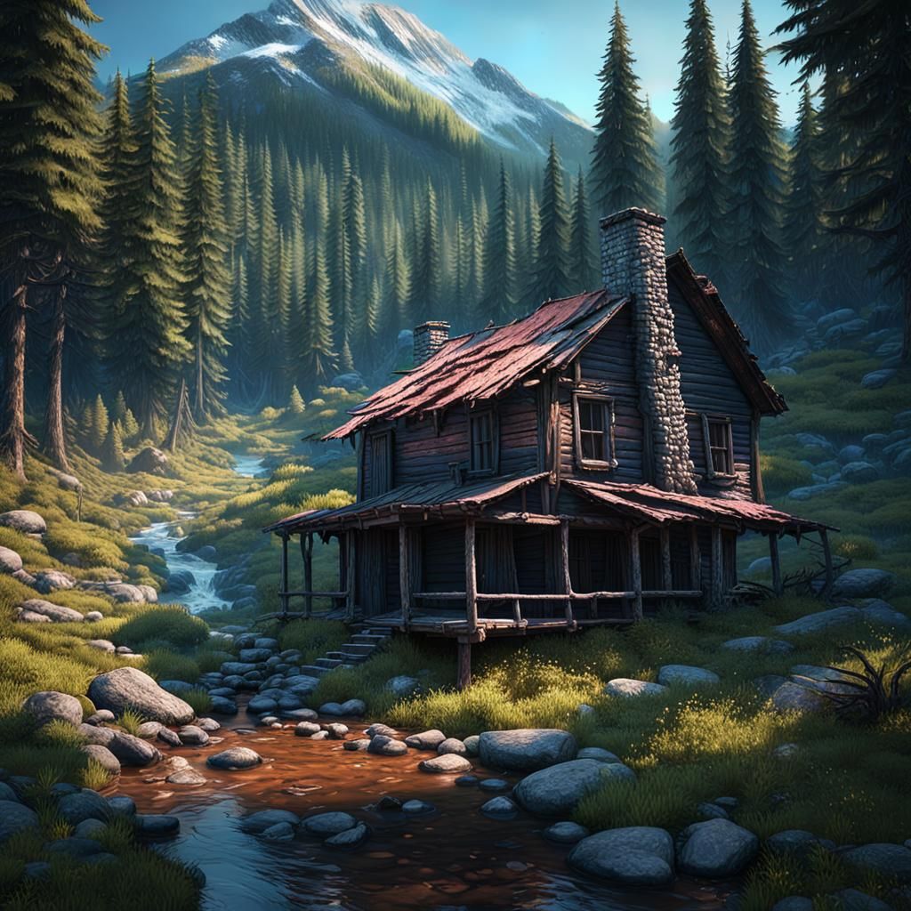 Abandoned Cabin in Dying Forest: Matte Painting