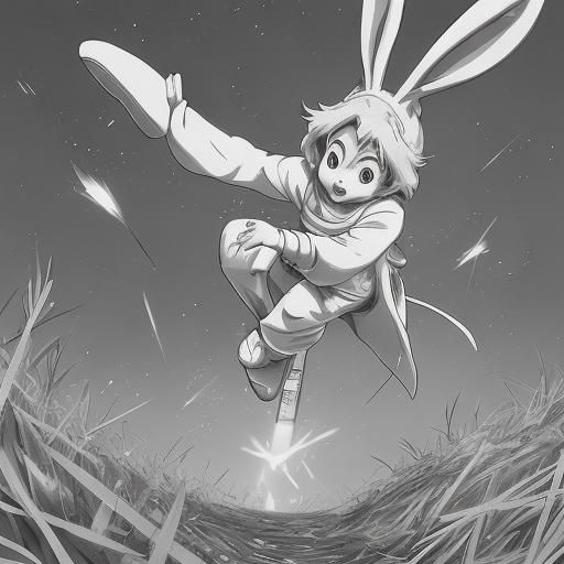 Easterbunny Jedi hopping down the Rebel bunny trail  B&W anime cartoon