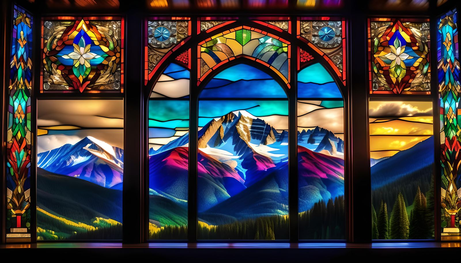 Colorful Stained Glass Mountain Range in 8K