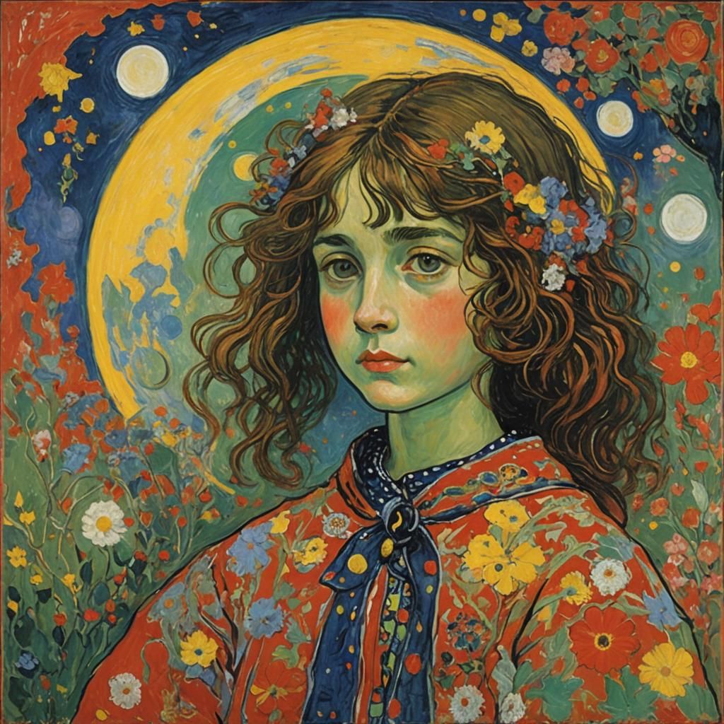 Abstract Moon Child Portrait in Impressionist Style