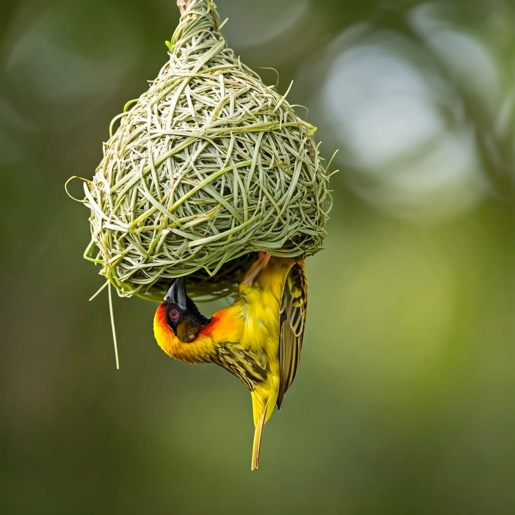 Cape Weaver Building Nest Upside Down: Avian Art