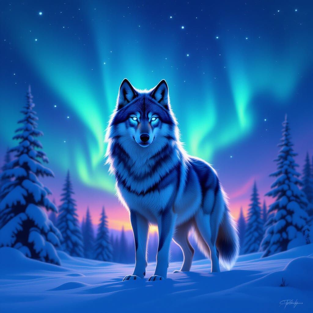 Spirit Wolf Under Northern Lights
