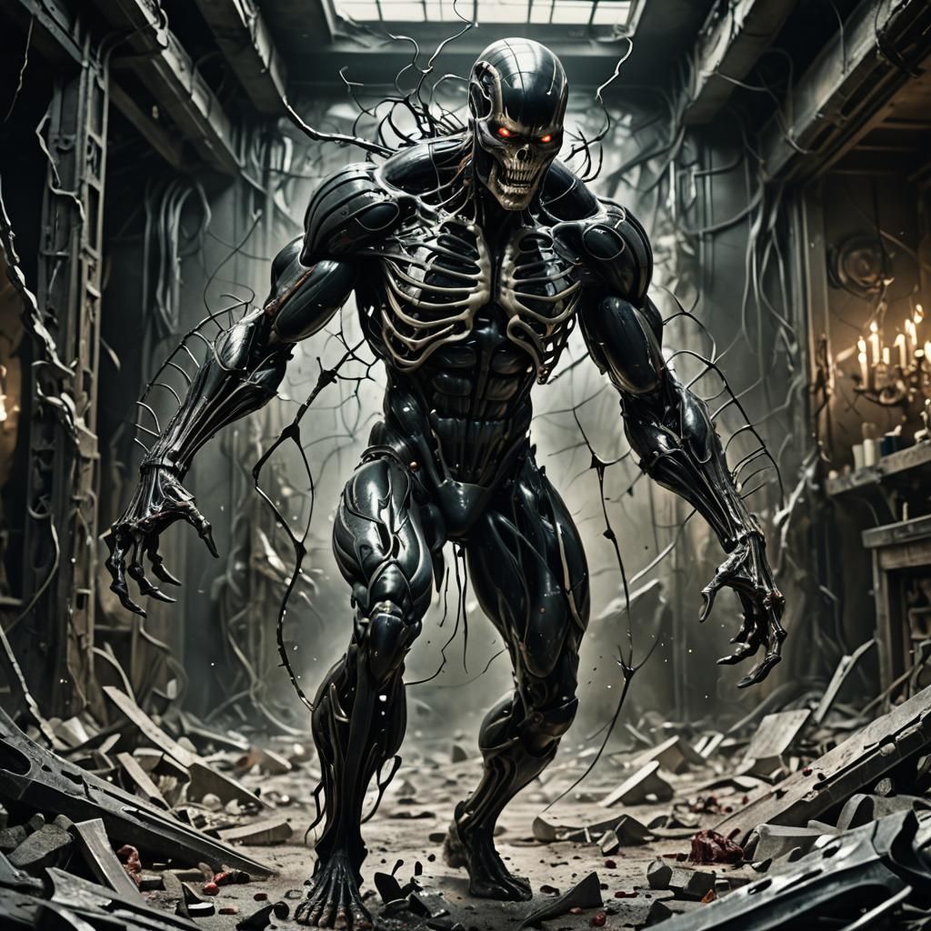 Mutated Superhero in Surrealist Body Horror Style