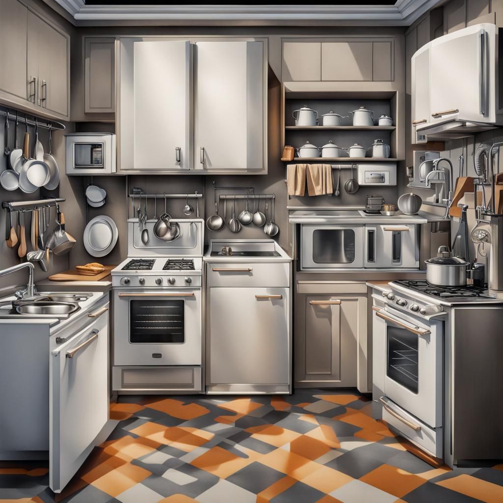 Cityscape Optical Illusion in Kitchen