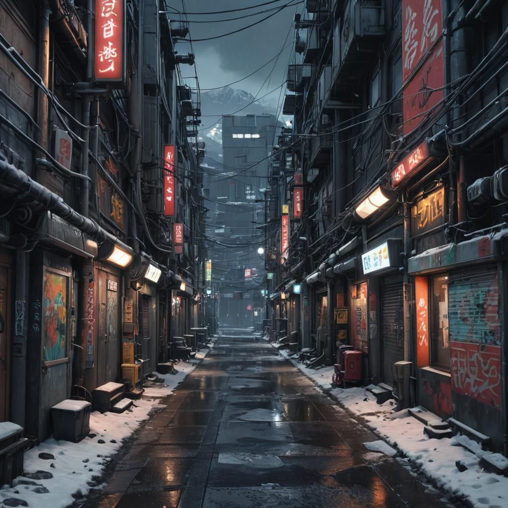 Sci-Fi City Alley in Japan at Night