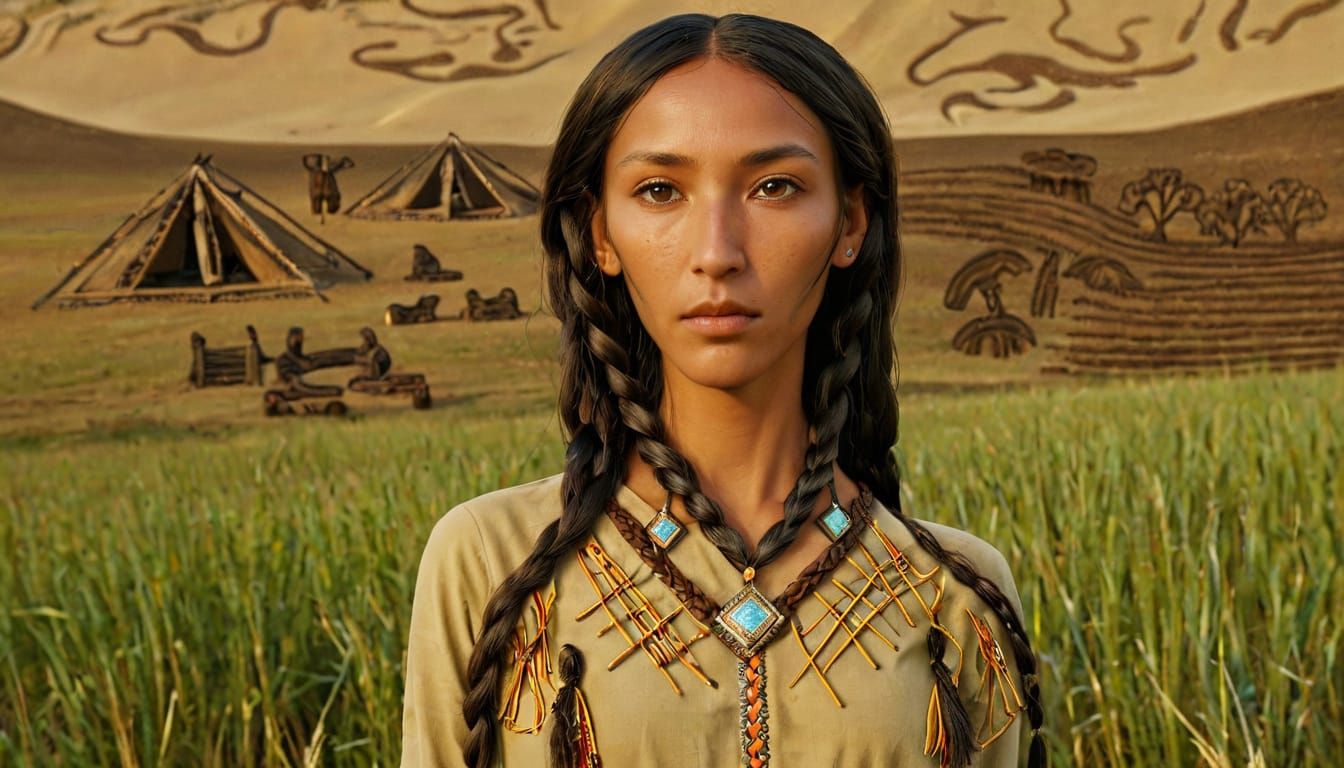 Nomadic Woman in Traditional Attire on the Summer Steppe