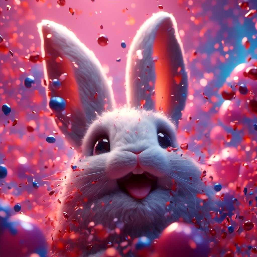 Hyperrealistic Bunnies in Colorful Splash Art