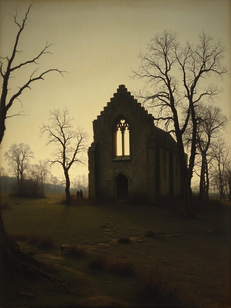 Somber Ruins of a Gothic Abbey at Dawn