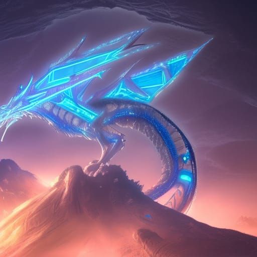 Neon Robotic Ice Dragon in Detailed Matte Painting