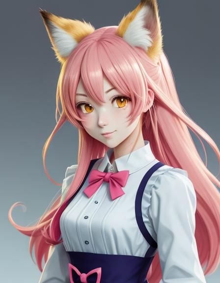 Cute Foxgirl Maid in Vibrant Anime Style