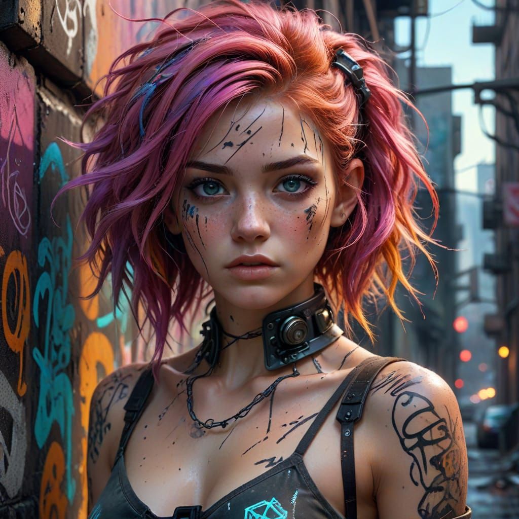 Enchanting Nymph in Urban Decay Cyberpunk Fantasy