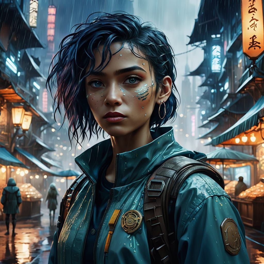 Pause in the rain girl