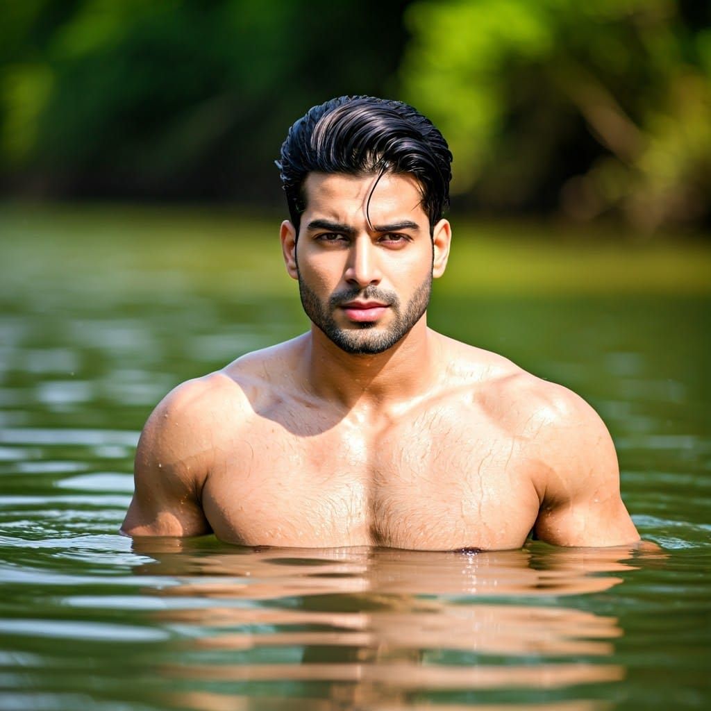 Hot hunk in cold water.