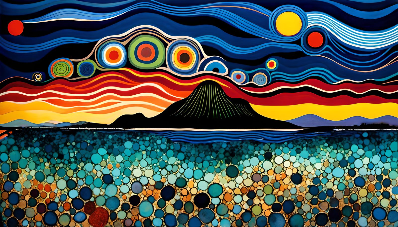 Colorful Volcanic Island Art Inspired by Hundertwasser