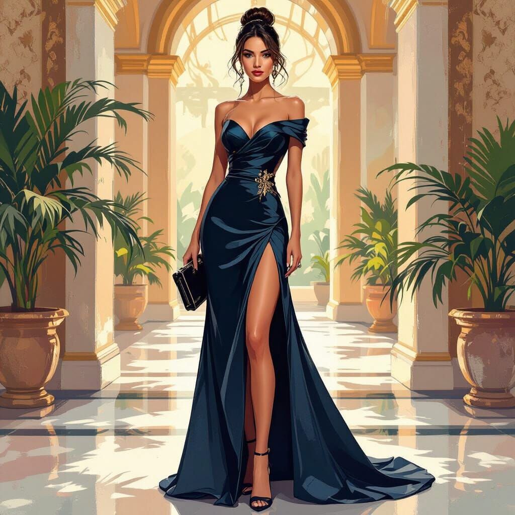 Elegant Woman in Lavish Environment as Digital Art