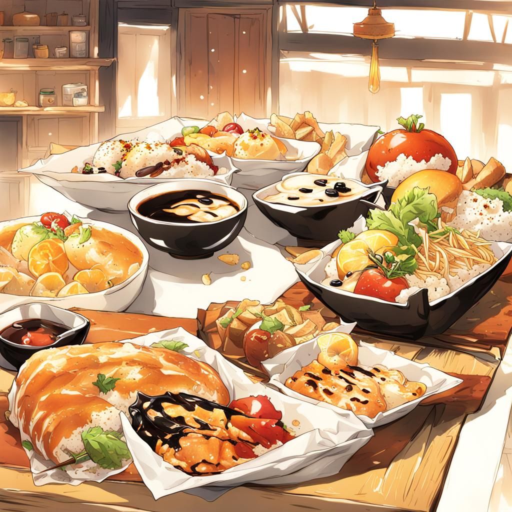 Vibrant Anime Food Still Life