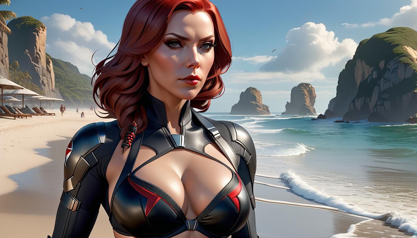 Black Widow on the Beach: Hyperdetailed Splash Art