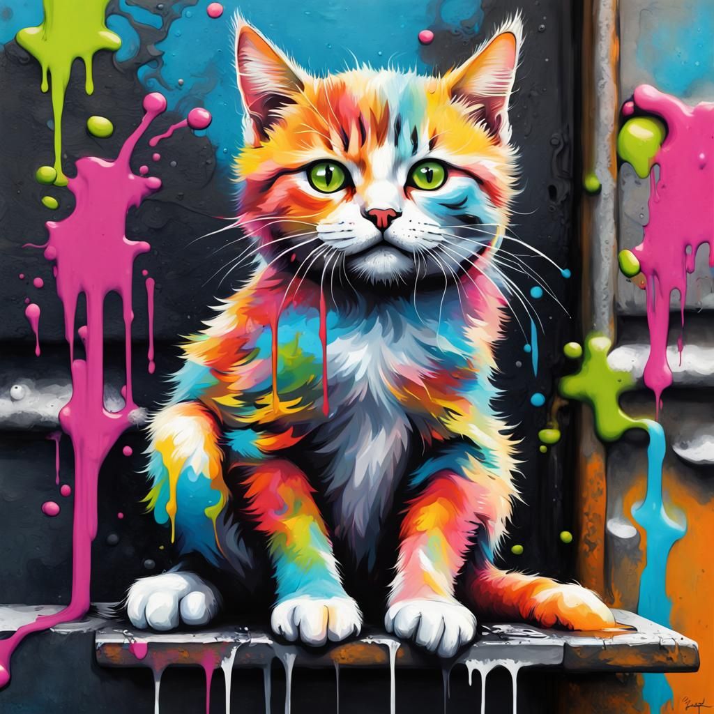 Cute Cat Street Art in Graffiti Style