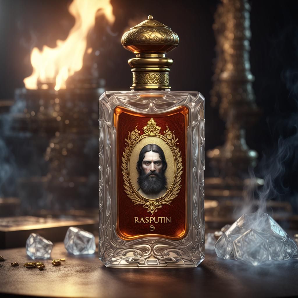 Rasputin Cologne: Guilded Bottle in Dynamic Lighting