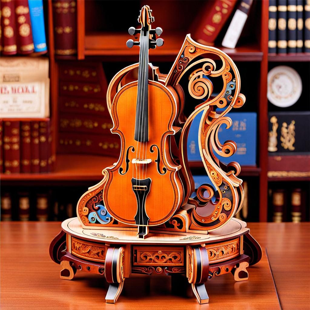 Cello Music Box: 3D Wooden Puzzle in Sunset