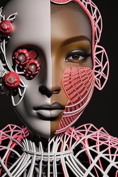 Biomechanical Cyborg Angel in Art Nouveau Style