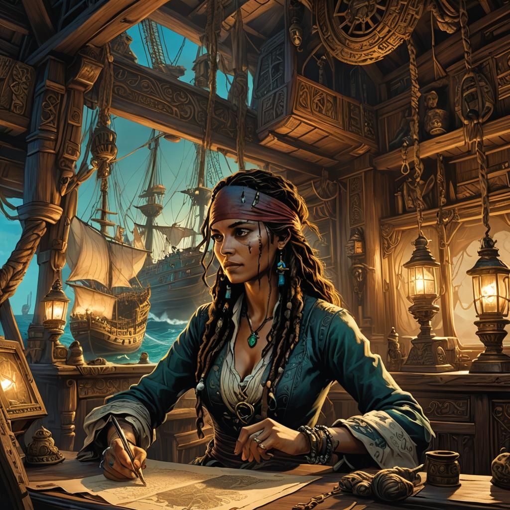 Artist Drawing Jack Sparrow on the Black Pearl