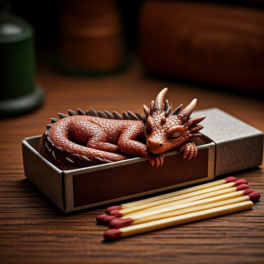 Tiny Oriental Dragon Slumbers in Cozy Cardboard Matchbox
