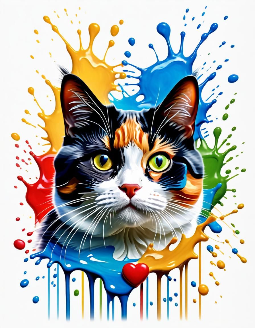 Hyperrealistic Tricolored Cat Splash Art