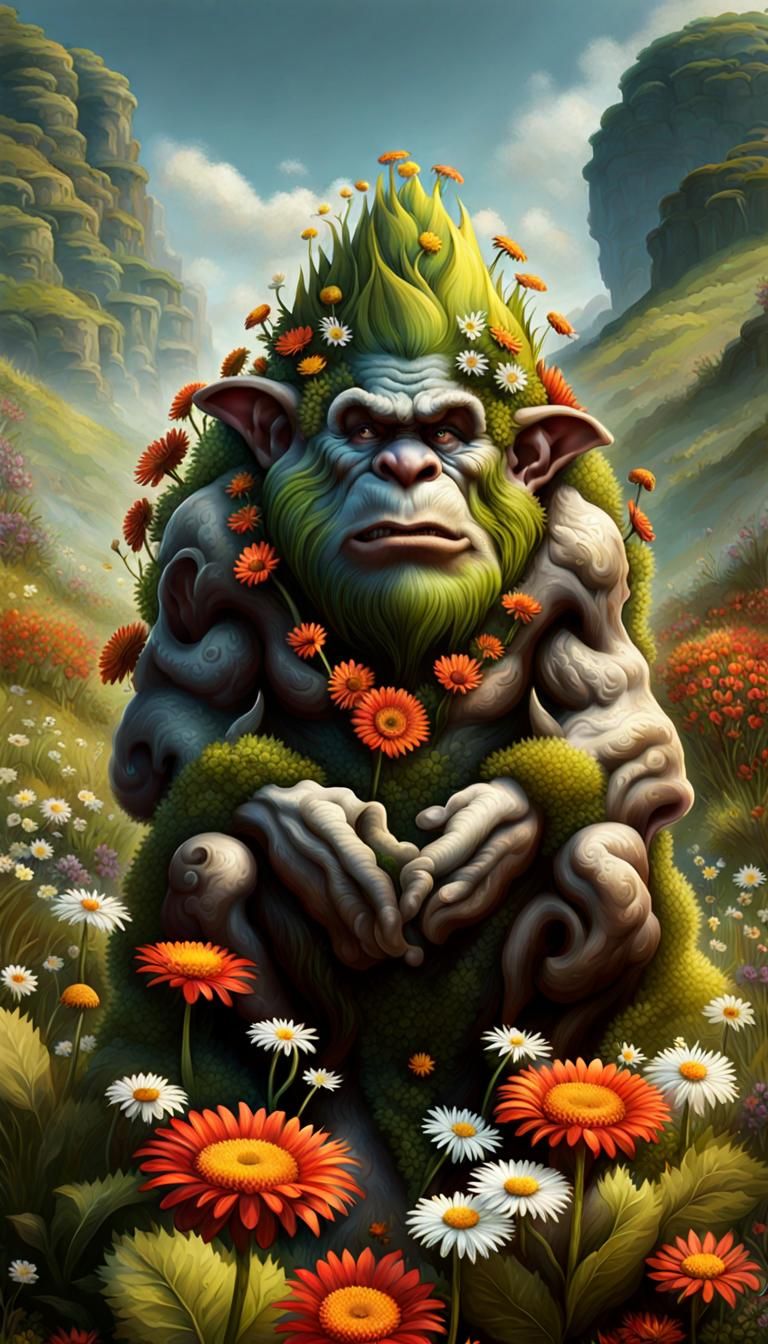 Tom the Troll Awoke as Fertile Soil for a Flower Garden